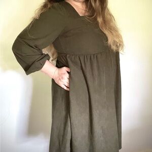 Corduroy pocket square neck knee length dress